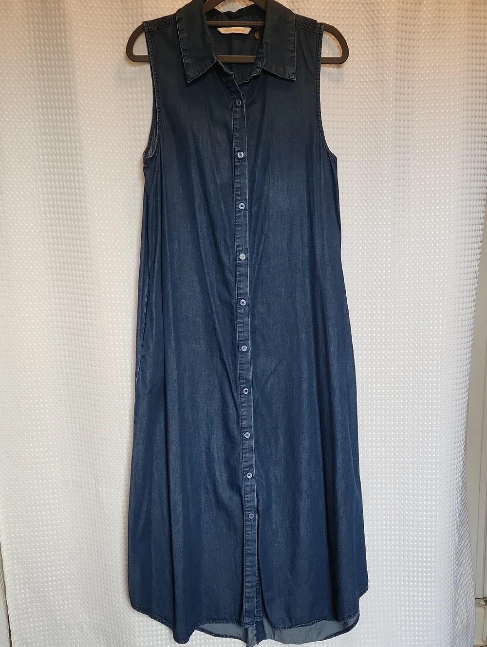 Soft Surroundings Small Blue Denim Sleeveless Maxi Shirt Dress 100% Cotton Boho - Picture 10 of 15